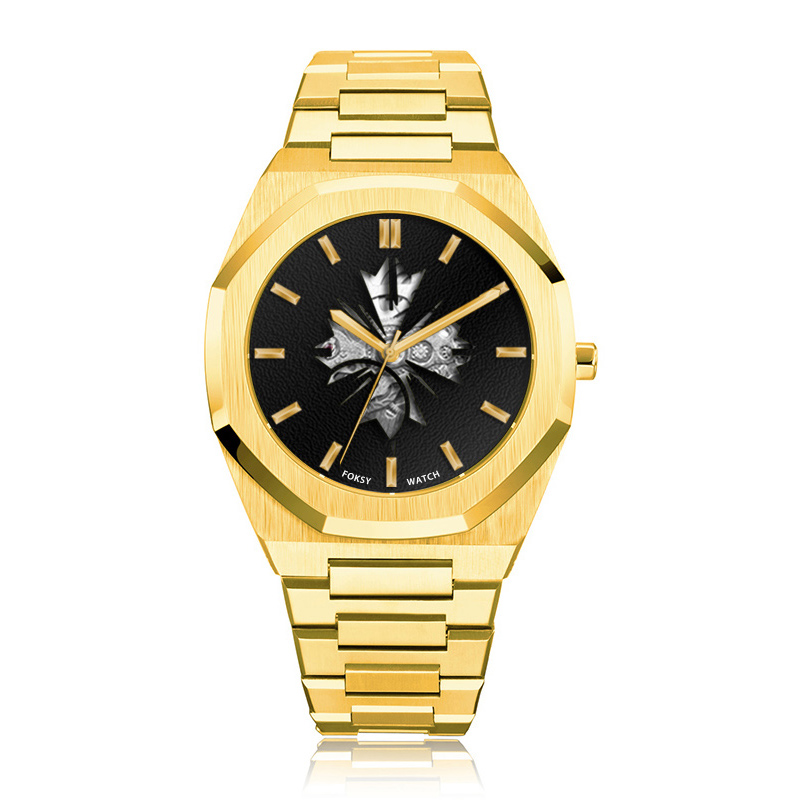 Gold 316 stainless steel band japan skeleton mechanical movement mens automatic watch-Automatic watches