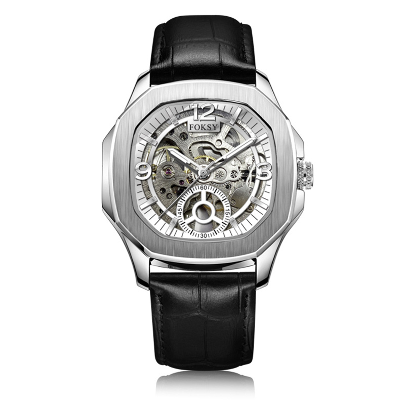 2019 New fashion wristwatches for men leather skeleton watch