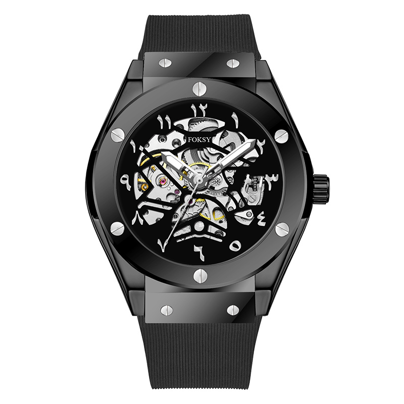 Custom Logo Mens Silicone Strap Colors Skeleton Automatic Watches