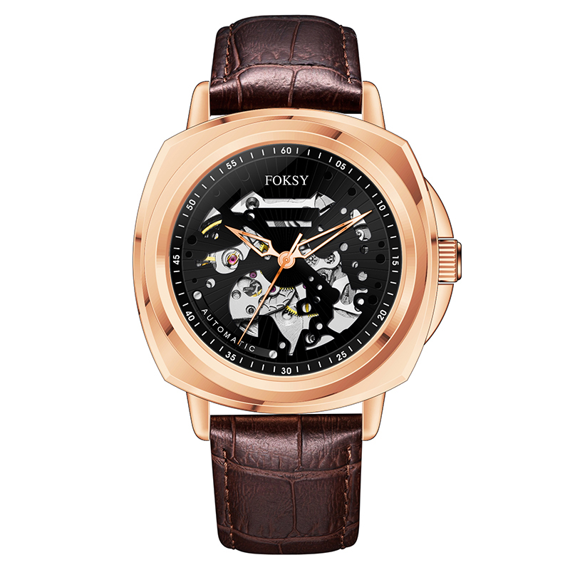 Brand Your Logo Rose Gold Skeleton dial Automatic Watch for Man-Automatic watches