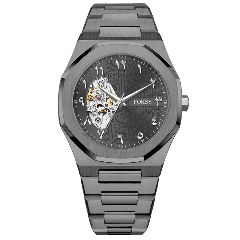 Arabic numbers hot mens stainless steel Luxury skeleton custom watch